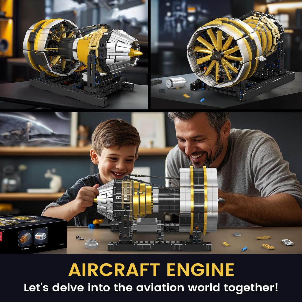 Mold King 10141 Aircraft Engine Model Block Set, Technical Aircraft Engine Clamp Block Set, Includes Motor and Box, Suitable for ChildrenAdults