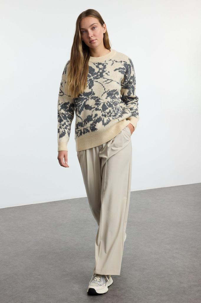 Женский модный стильный свитер, мягкий текстурированный трикотаж с цветочным принтом, свитер