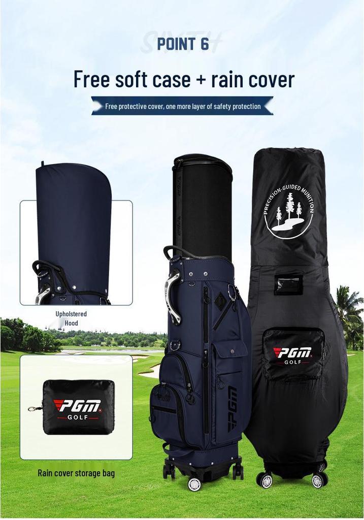 PGM Hard Shell Telescopic Golf Bag, Four-Wheel Push-Type, Waterproof, with Double Bag and Inverted Club Holder for Men and Women