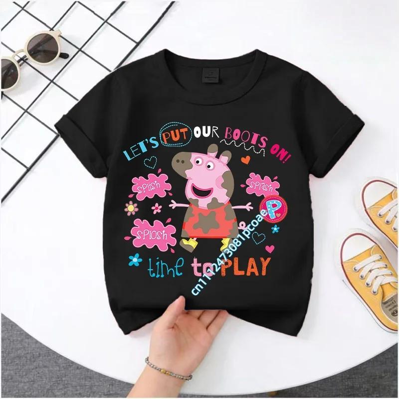 2026 New Edition Peppa Pig Kids' Pure Polyester Short-Sleeved Boys' Sportswear Girls' Casual Top Cartoon Print Summer T-Shirt