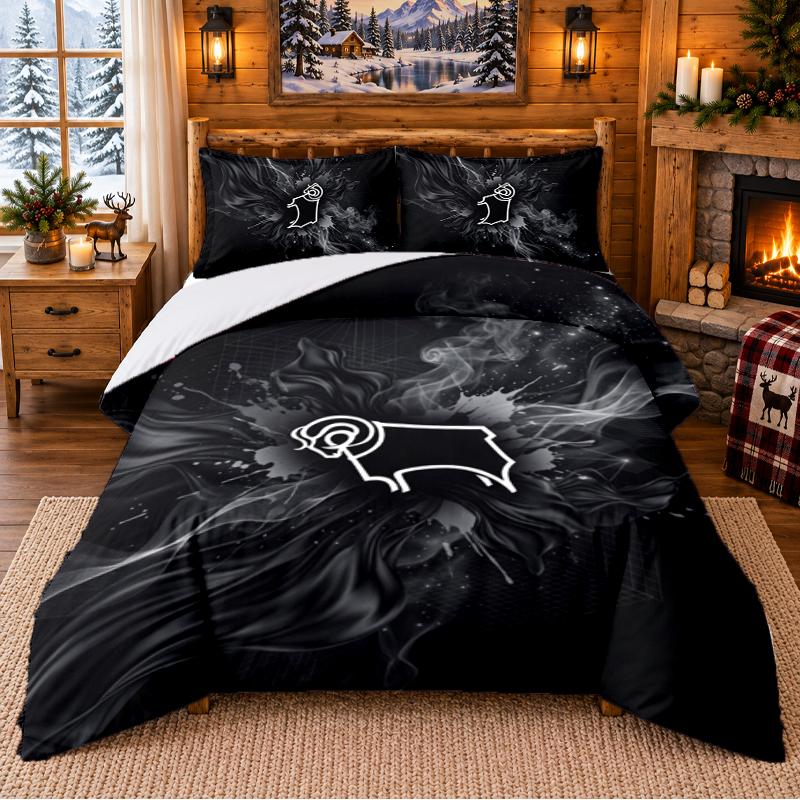 Printed 3Pcs Bedding Set Derby County Football Pattern Bed Sheet Pillowcase For Bedroom Decor