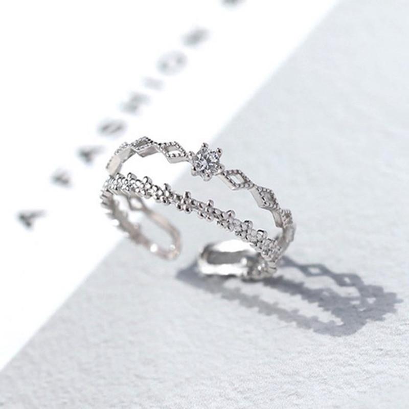 925 Silver Flower Lace Ring Korean Fashion Opening Inlaid CZ Adjustable Rings Valentine's Day Gift