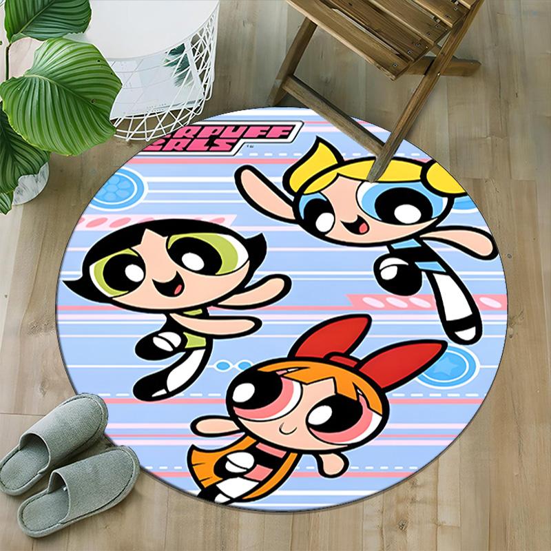 1pc Powerpuff1 Carpet, Round Rug, Comfortable, Suitable for Entryways, Living Rooms, Office, And Bedrooms, Christmas Decoration