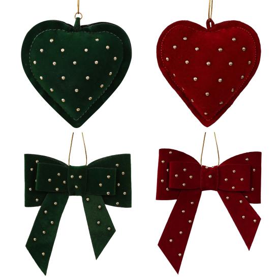 Бархатные елочные украшения Стразы Сердце Форма банта Подвесной декор для рождественской елки Витрина и Фермерский дом DIY Поделки