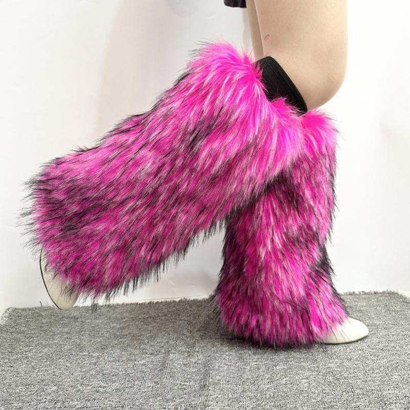 Women Furs Leg Warmer Winter Furry Long Boot Cuffs Fuzzy Shoe Cover Party Costume for Holiday Festival Performances Play