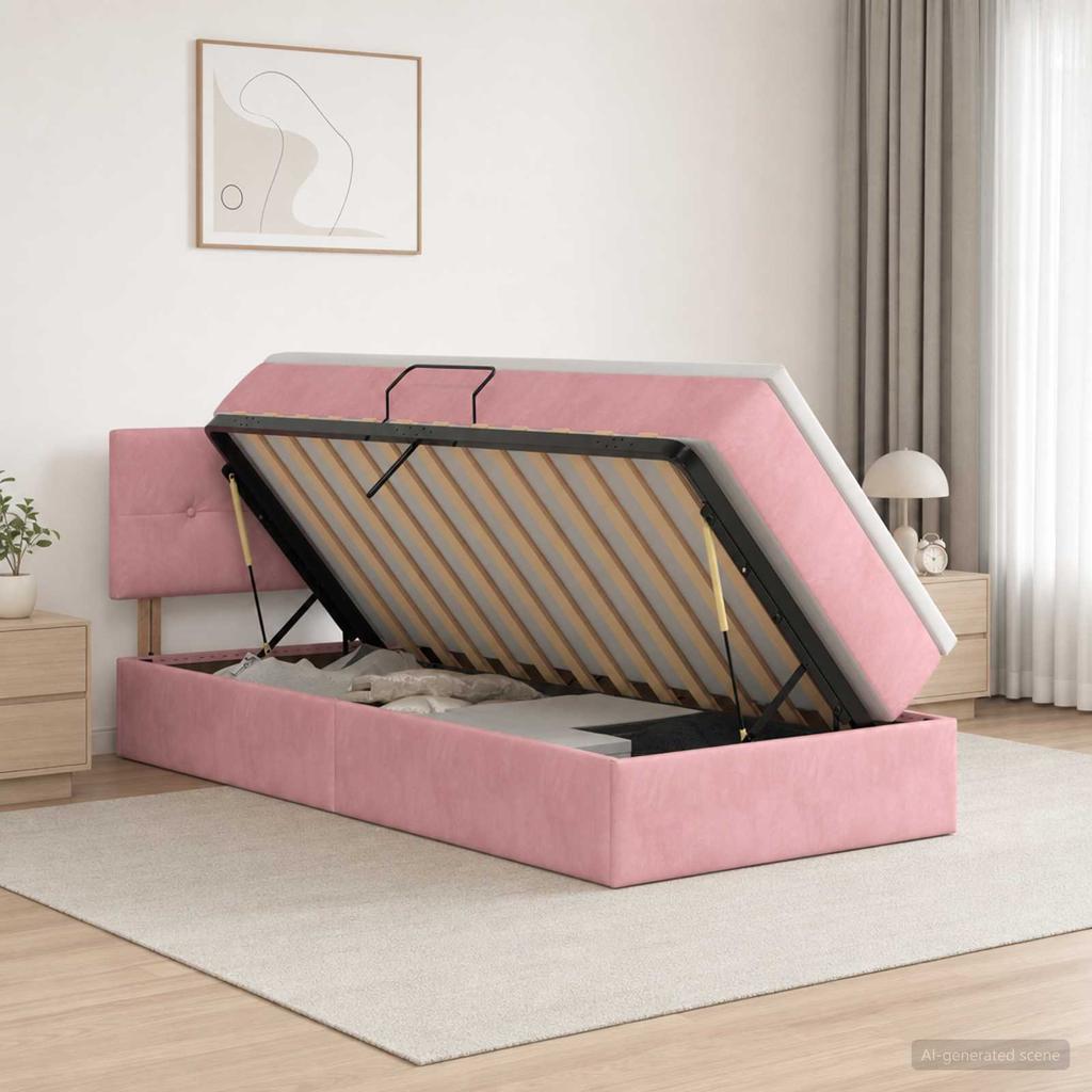 Storage Bed with Headboard Pink 90 x 200 cm Velvet