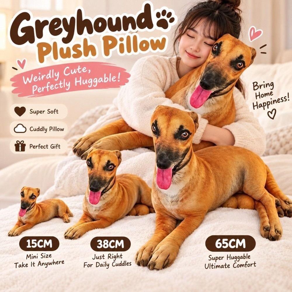 Huggable Greyhound Plush Toy PP Cotton Filling Hug Pillow Durable Dog Stuffed Doll Sofa Bed Decor