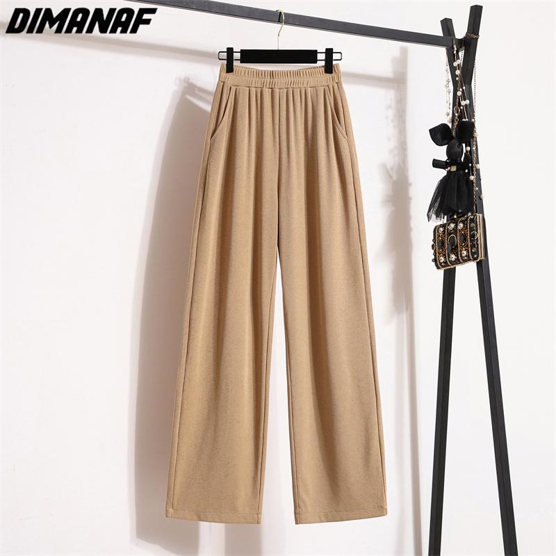 DIMANAF 2023 Большие размеры летние длинные брюки женские эластичные брюки свободные прямые повседневные женские базовые брюки широкие брюки 5XL