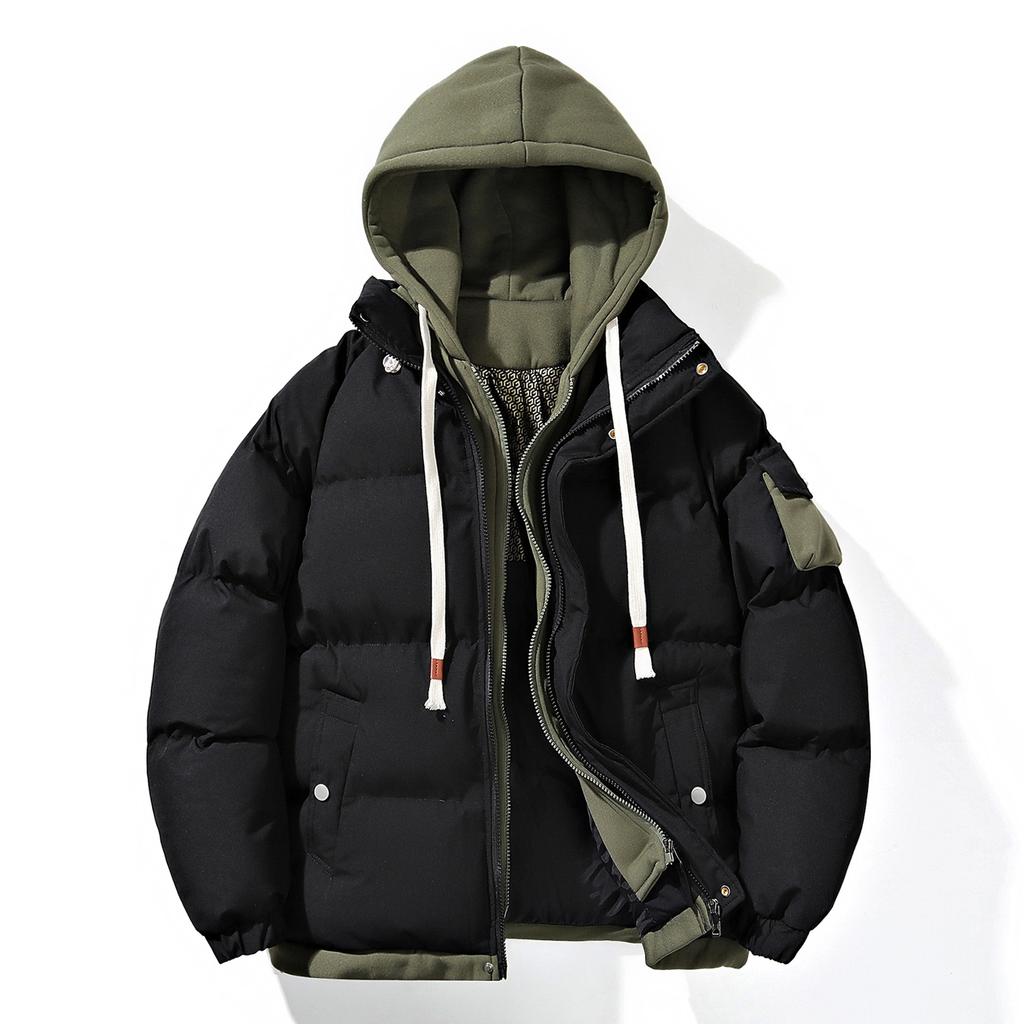Fake Two-piece Men's Hooded Down Cotton Coat Teenager Thickened Jacket Cotton Jacket Casual Jacket Suitable