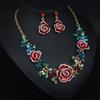Colorful Flower Diamond Necklace Earrings Set Medieval Temperament Women'S Accessories