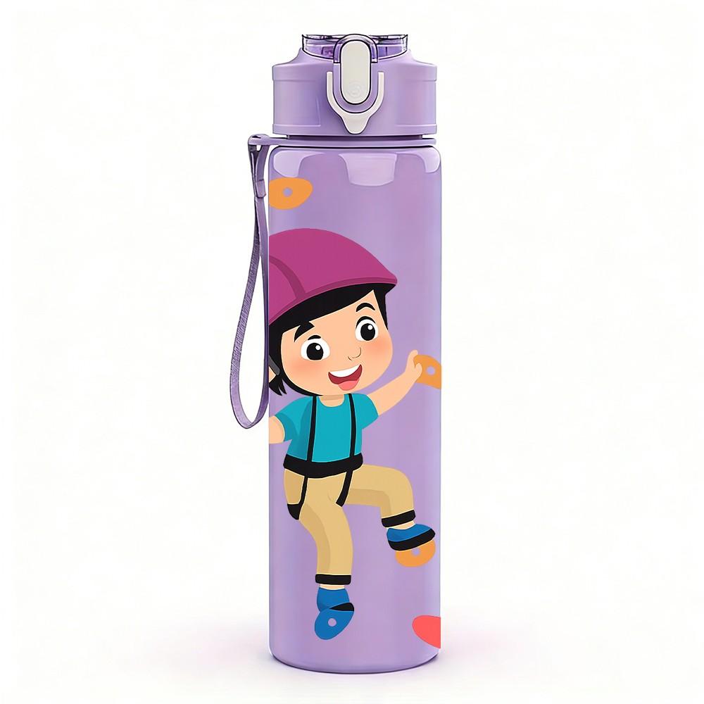 1PC Boy Climb Mountain Sport Kid Pattern 750ml Color Plastic Sports Water Bottle Leakproof Flip Straw Lid Suitable for Sports Office Home Use