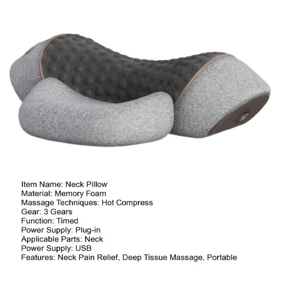 Подушка для массажа шеи, облегчение боли в глубоких тканях, массажер с подогревом от USB, для мужчин и женщин, для улучшения сна, подушка с эффектом памяти и поддержкой шеи и плеч