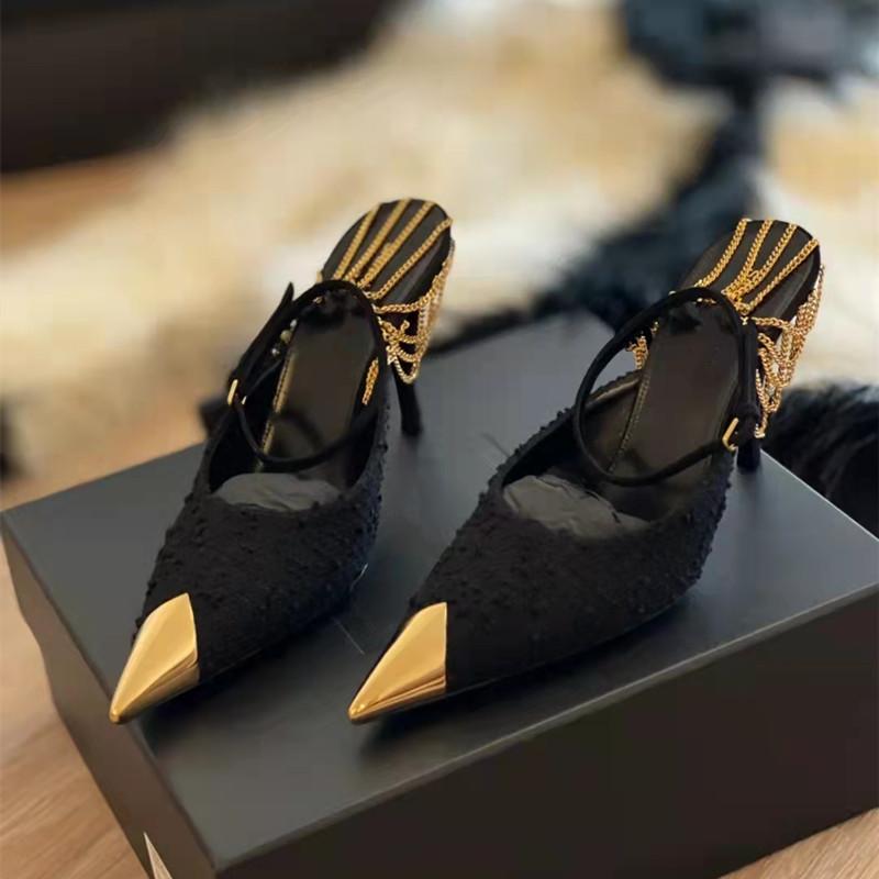 Звездный стиль Металлические цепочки Женские туфли-лодочки Элегантный Острый носок Ремешок на щиколотке Высокий каблук Весна Лето Женская Вечеринка Платье Туфли