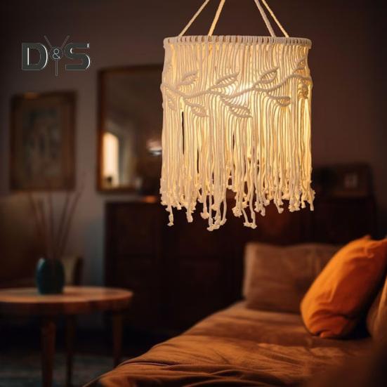 Абажур в стиле бохо с плетением, абажур ручной работы из макраме в стиле бохо, подвесной абажур из хлопковой веревки для спальни, гостиной, декора
