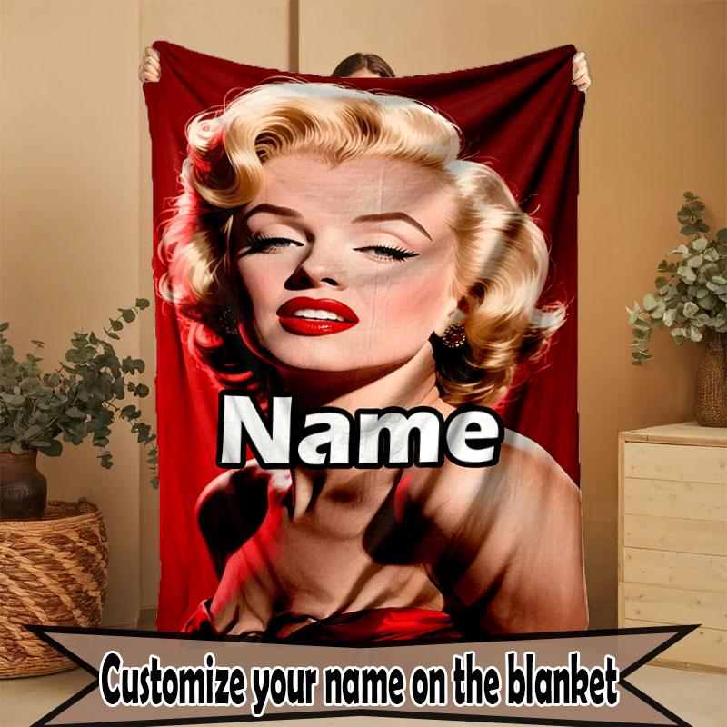 Custom Name Personalized Marilyn Monroe Print Blanket, Home Decor, Bedroom, Sofa, Camping, Couch, Gifts for Birthday Christmas