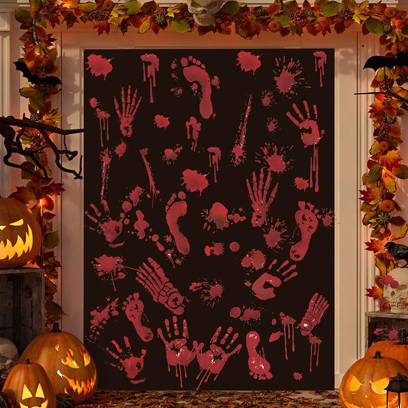 Halloween Blood Handprint Skull Wall Sticker Pvc Bedroom Background Decoration Horror Self-Adhesive Wall Sticker