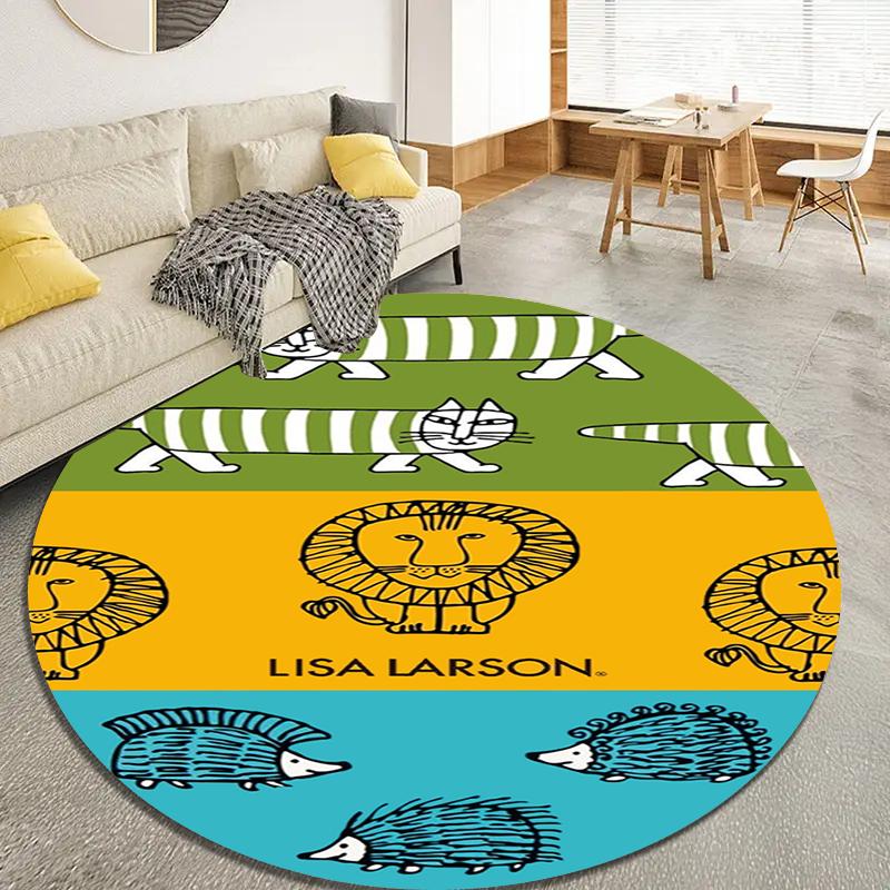 Lisa Larson Cute Round Area Rug,Carpet Rug for Living Room Bedroom Sofa Playroom Decor,Non-slip Floor Mat Q0022