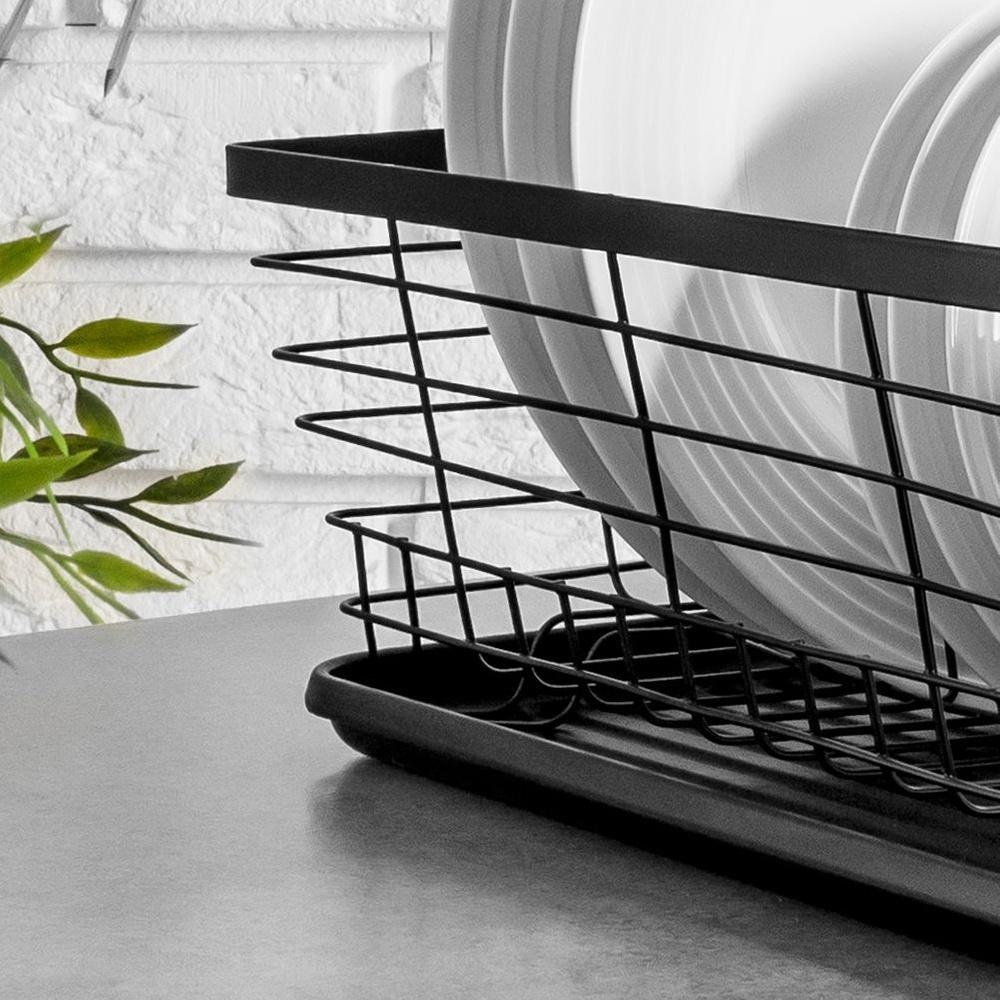 Dish Drainer for Plates, Cutlery, Cups, Metal Black Dish Drainer