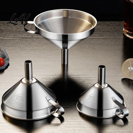 Anti Spill Liquid Transfer Funnel Stainless Steel with Detachable Strainer Oil Easy Clean Ergonomic Handle Narrow Mouth Bottles Kitchen Tool for Dry