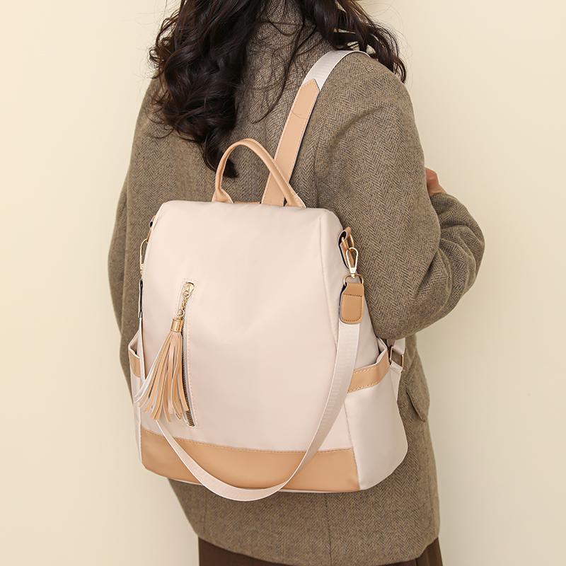 Contrast Color Backpack Women's Tassel Backpack Lightweight Large Capacity Handbag Shoulder Bag
