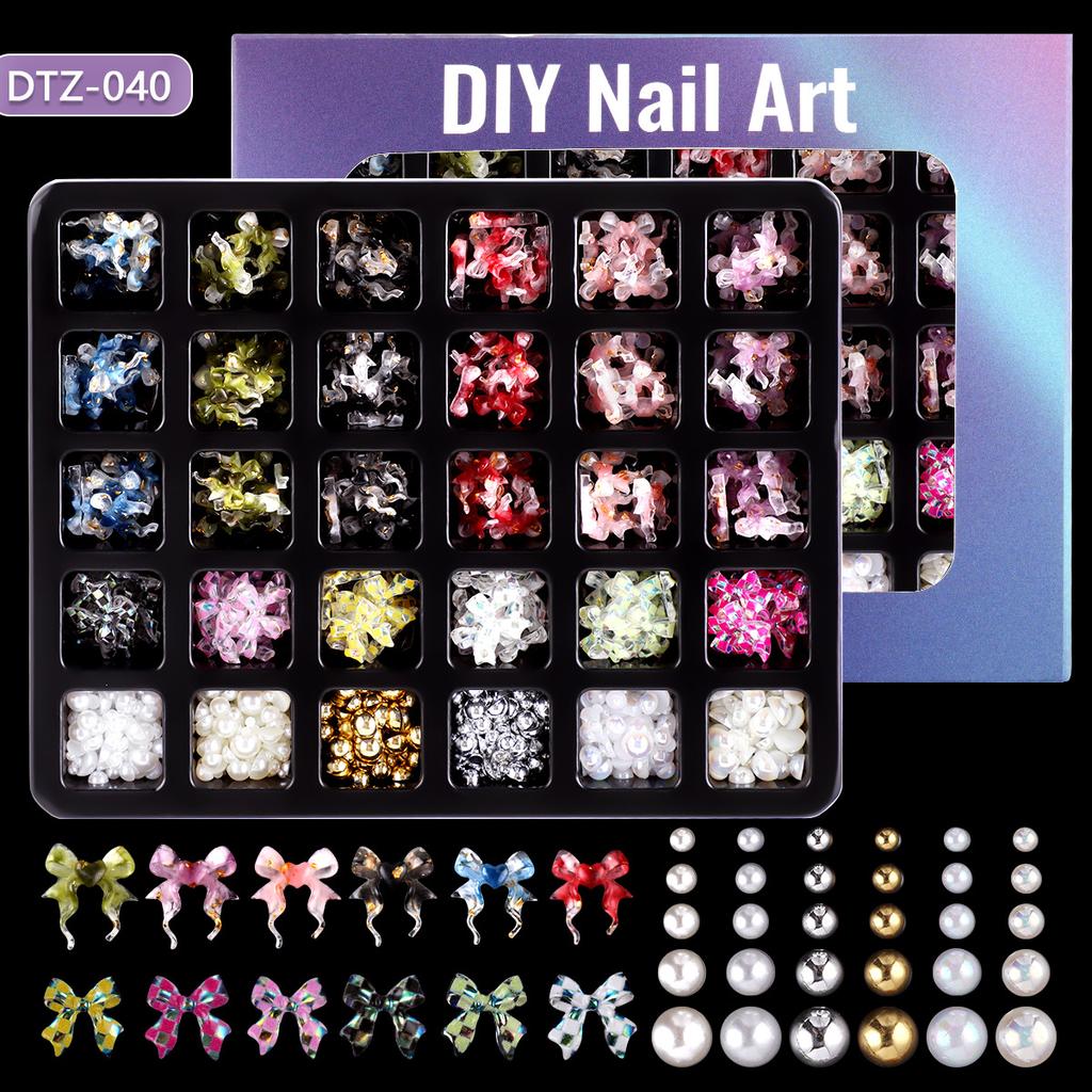 30 Grid Resin Bow Japanese Nail Jewelry Black And White Streamer Bow Three-Dimensional Simple Patch