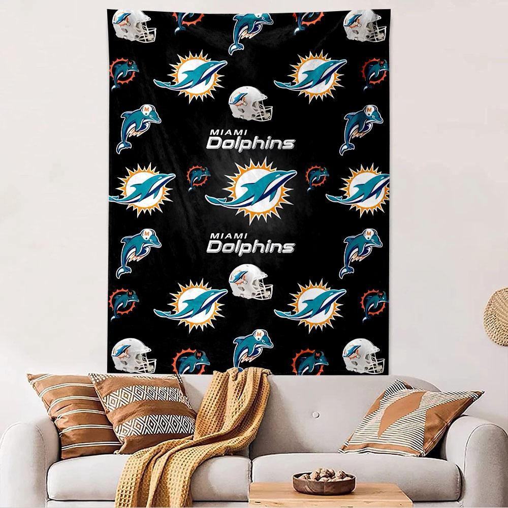 Miami Dolphins Tapestry Wall Hanging, NFL Football Logo Vintage, Wall Decor for Bedroom Living Room Dorm