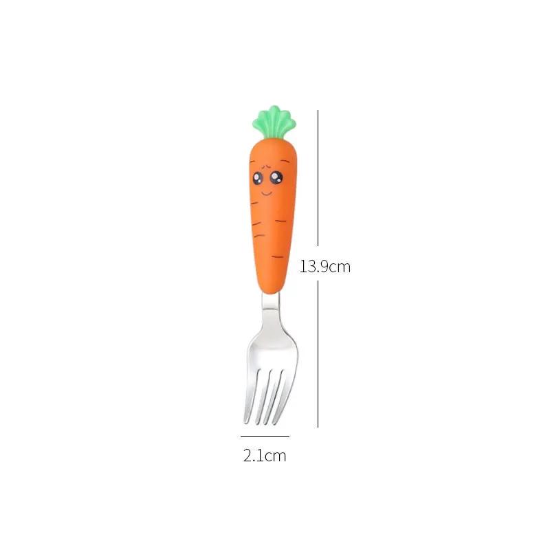 New Carrots Set Children Kids Dinnerware Stainless Steel Spoon Fork Flatware with Box Baby Feeding Kitchen Tableware Supplies