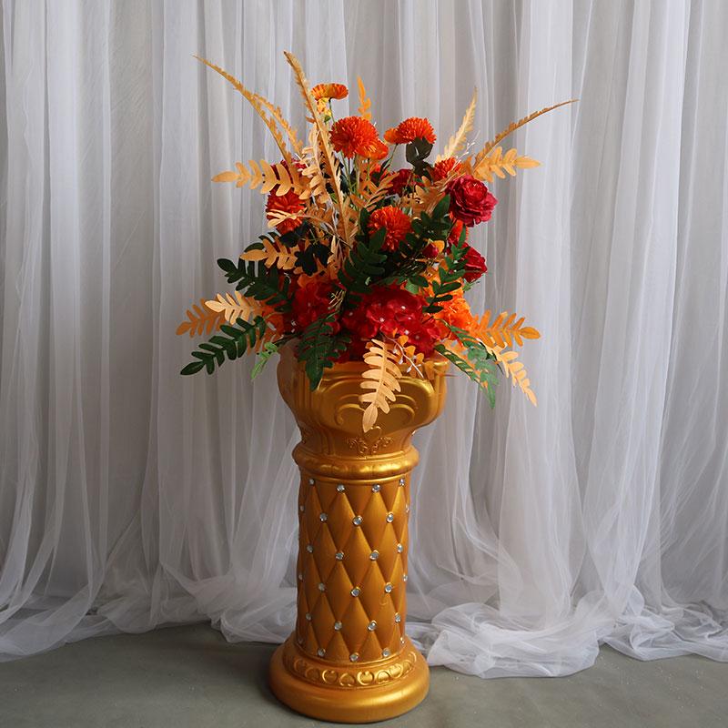 Autumnal Orange Silk Flower Pots for Wedding Aisle Décor