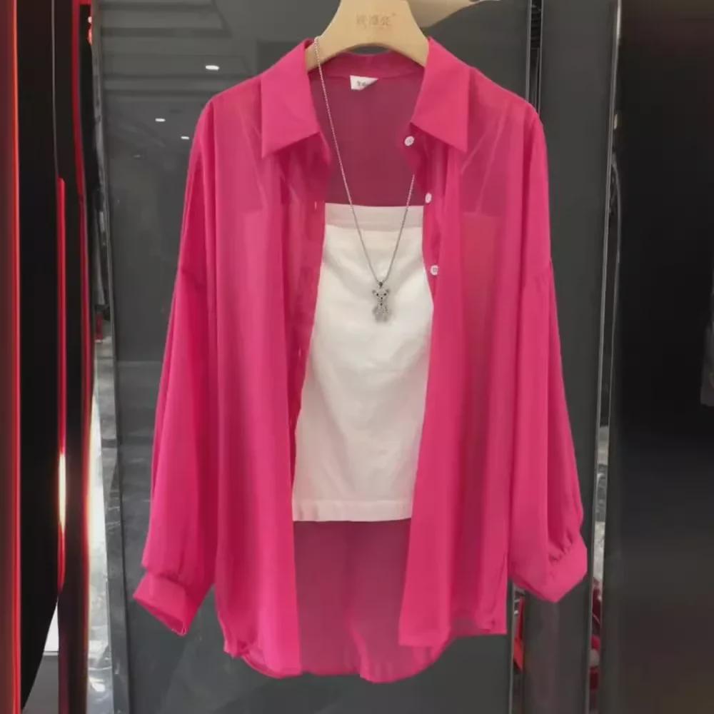 Женская шифоновая рубашка для защиты от солнца - Легкий, свободного кроя кардиган с длинным рукавом для лета