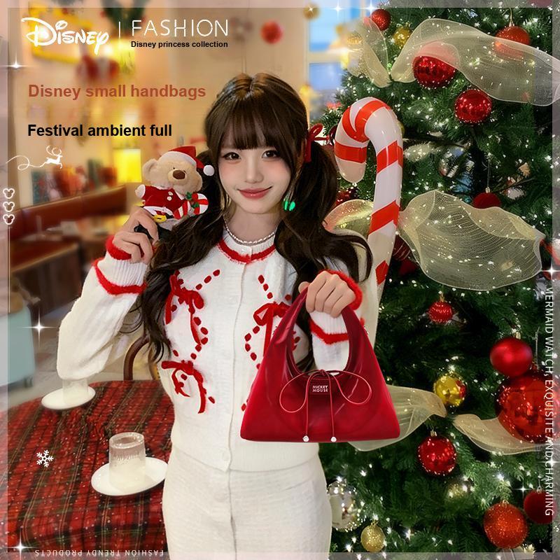 Disney Mickey Bow Cloud Bag Spring Summer High-Value Sweet Dating Commuting Fashion Versatile Women Handbag Hunter-Red Vanilla-White BMK-73005