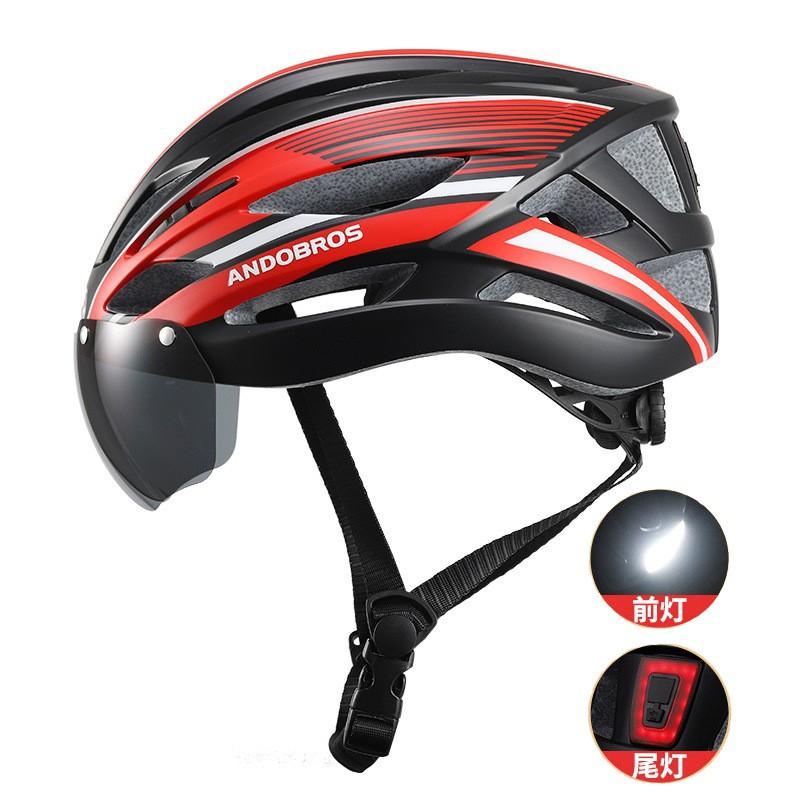 Integrated Cycling Helmet With Magnetic Detachable Visor Front/Rear LED Lights Mountain Road Biking Unisex Adult Size