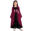 Girls Medieval Renaissance Long Dress Color Contrast Bell Sleeve Layered Ruffles Costume