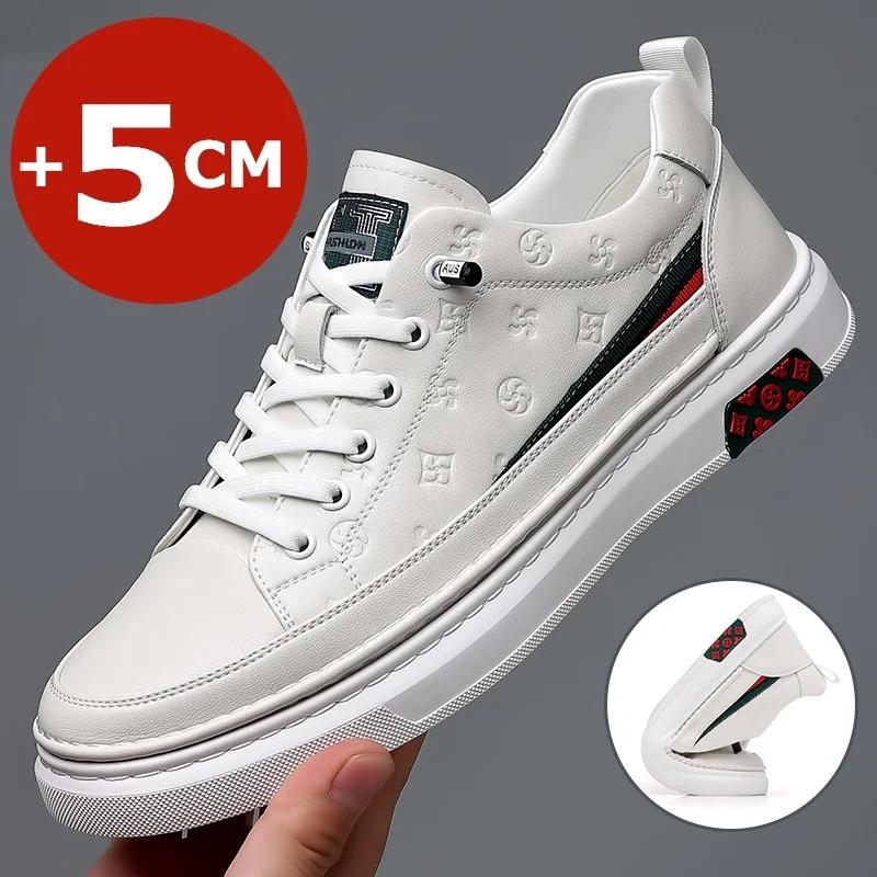 Fashion 2024 New Lente Heren Liftschoenen Heren Loafers Wit Zacht Lederen Mocassins Hoogte Verhoogd 5Cm Groter Schoenen Man Sneakers