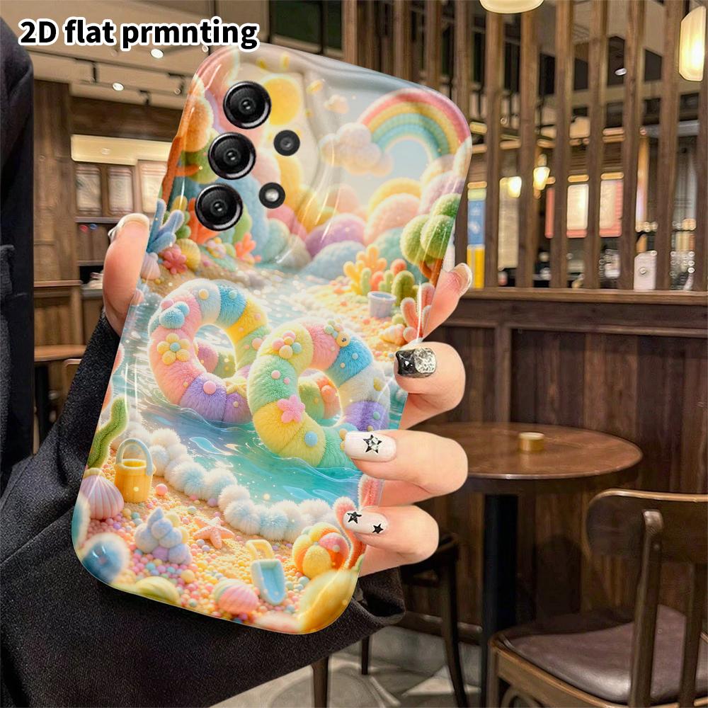 Phone case: 2D flat, suitable for Samsung Galaxy A34 A35 M05 M06 S20 S22 S21 FE Plus 5G protective cases, rainbow swim ring beach, perfect Christmas a