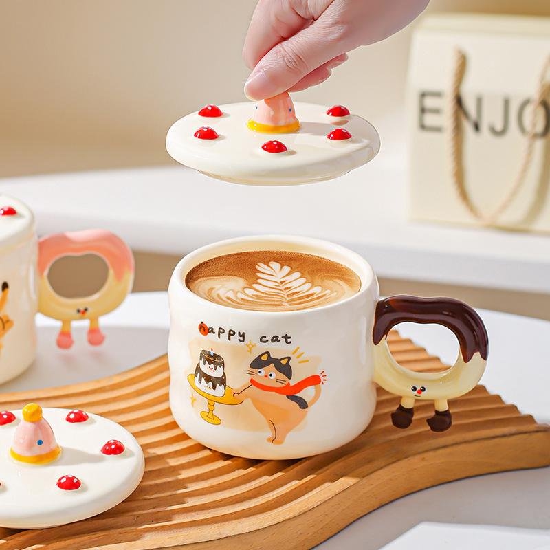 Креативная милая мультяшная кружка для торта на день рождения, керамическая, в подарок, для дома, для кофе, для воды, парная