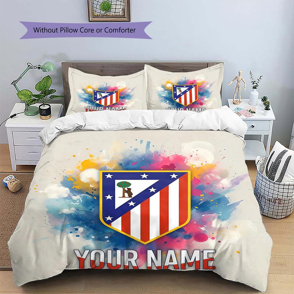 Custom Name Atletico de Madrid Pattern Bedding Quilt Set Home Decoration Gift (1 * duvet cover + 2 * pillowcase without core)
