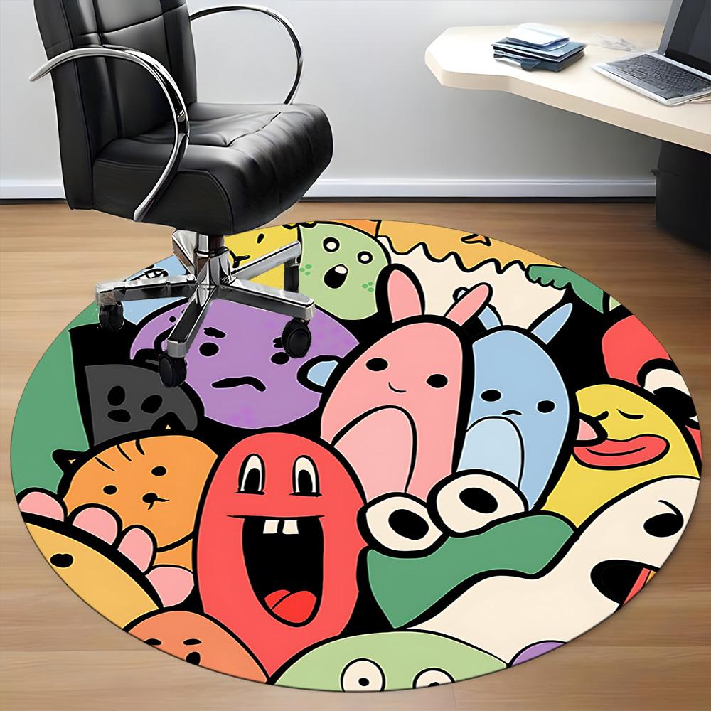 1pc Colorful Creatures Carpet, Round Non Slip Durable Large Size Office Carpet, Suitable for Office