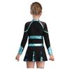 Girls Sparkly Rhinestones Letter Pattern Metallic Contrast Patchwork Long Sleeve Pleated Cheerleading Dress