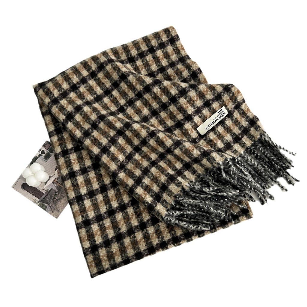 Versatile Imitation Cashmere Tassel Soft And Sticky Plaid Scarf For Women'S Winter Luxury New Fashionable Thickened Warm Shawl