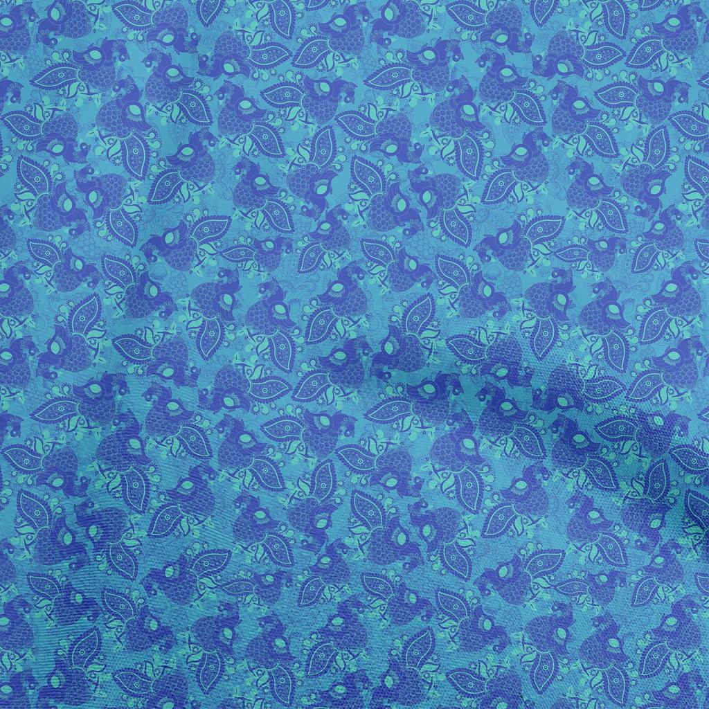 oneOone Cotton Flex Medium Blue Fabric Peacock Sewing Fabric By The Yard Printed Diy Clothing Sewing Supplies 40 Inch