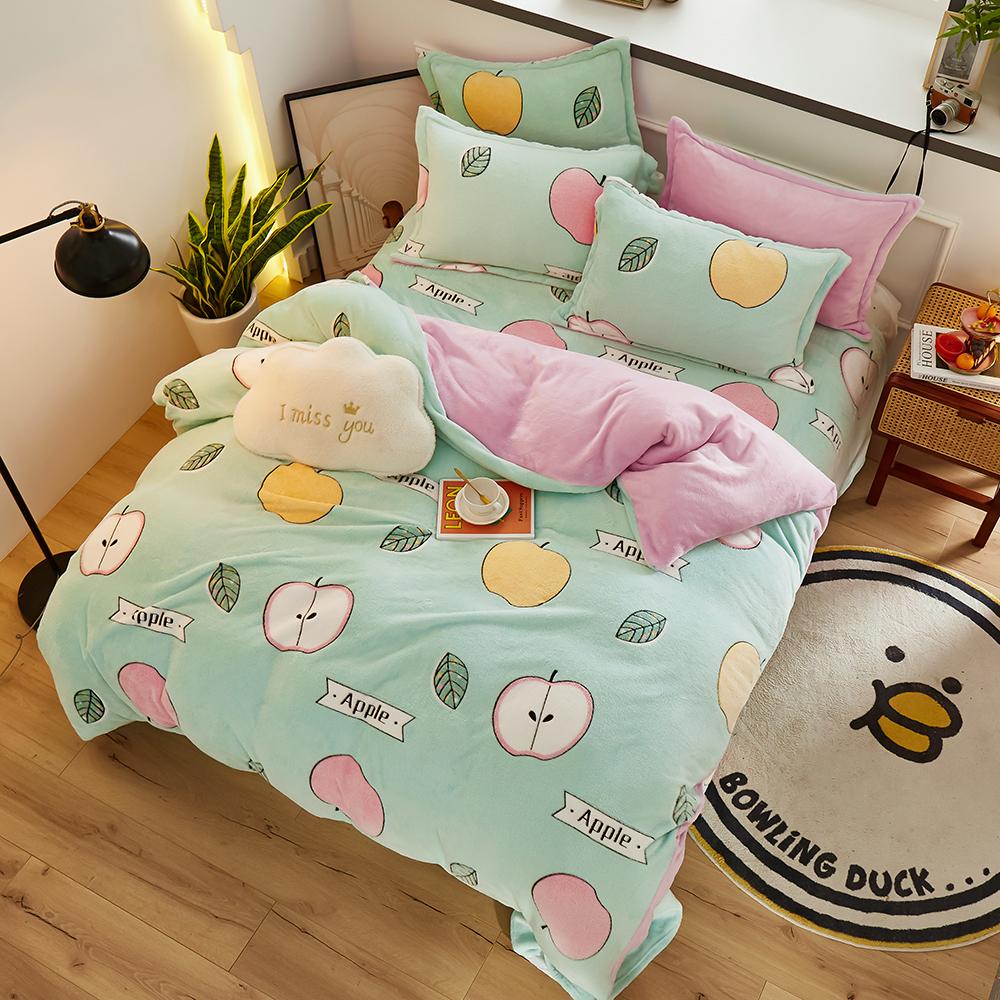 Warm Winter Antistatic Thick Duvet Cover Microfiber Quilt Cover Coral Fleece Queen King Size Double Sided Velvet Bedding Set