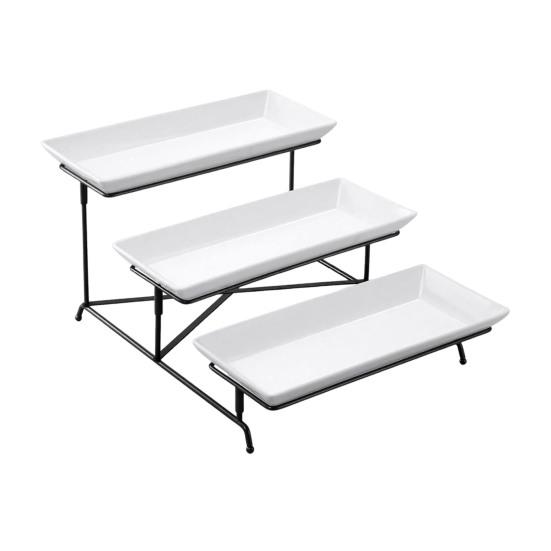 3-ярусная сервировочная подставка, многоуровневая подставка для подачи еды, многоразовая, экономичная по пространству, подставка для фруктов, десертов, кексов для вечеринки с металлической стойкой