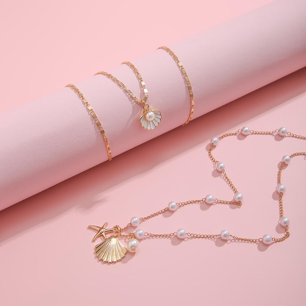Conch Clavicle Chain Women Pearl Shell Clavicle Necklace Trendy Starfish Choker  Ladies