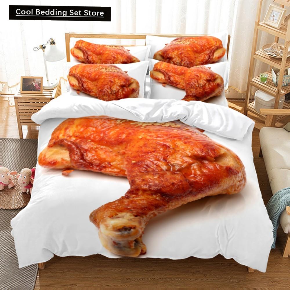 Еда Говядина Комплект постельного белья 3D Свежее мясо Пододеяльник Кинг/Квин Сайз Вкусные морепродукты Сашими Голень Стейк Реалистичный Пододеяльник