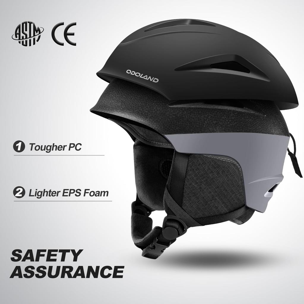 Odoland Ski Helmet Snow Goggle Dial Size Snowboard Compatible with Flat UV For Black L + Set, Adjustment, Helmet, Glasses, Lens, Windproof, Anti-Fog,