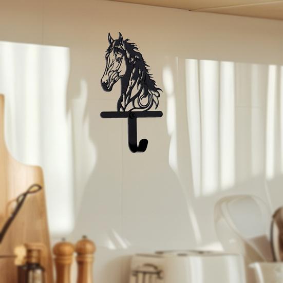 Black Horse Wall Hook Key Hanger with Horse Silhouette Wall Mounted Iron Hook Entryway Organizer