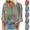 Женская рубашка, блузка, повседневные свободные рубашки, рукава 3/4, топы с v-образным вырезом и принтом, топы с принтом, футболки, футболки