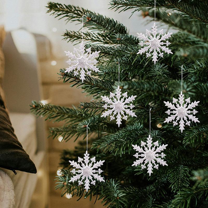 6Pcs Christmas Glitter Snowflake Ornaments, Plastic Snowflake Decorations For Christmas Tree Year Holiday Party Decor