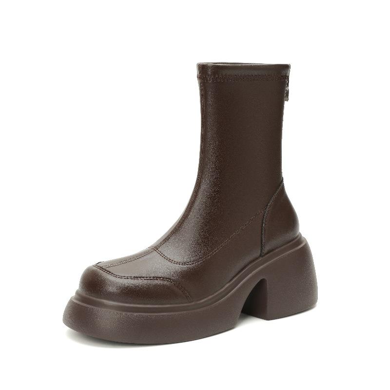 Small Man with Tall, Thick Sole Elastic Slim Boots Waterproof Platform Thick Heel Korean Short Boots for Women Light Bottom Autumn and Winter Boots