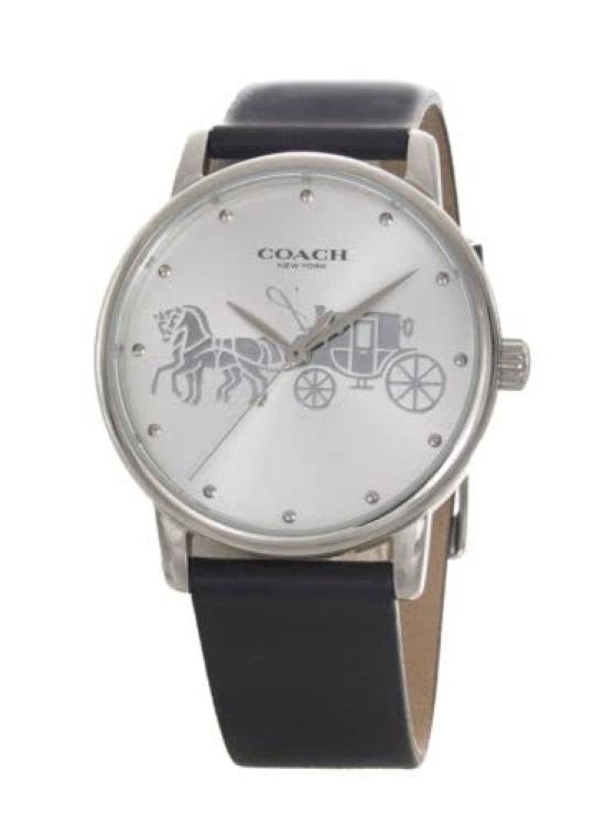 Часы GRAND Серебристый циферблат Черный кожаный ремешок 14503494 [Coach][Авторизованный импорт] Женские